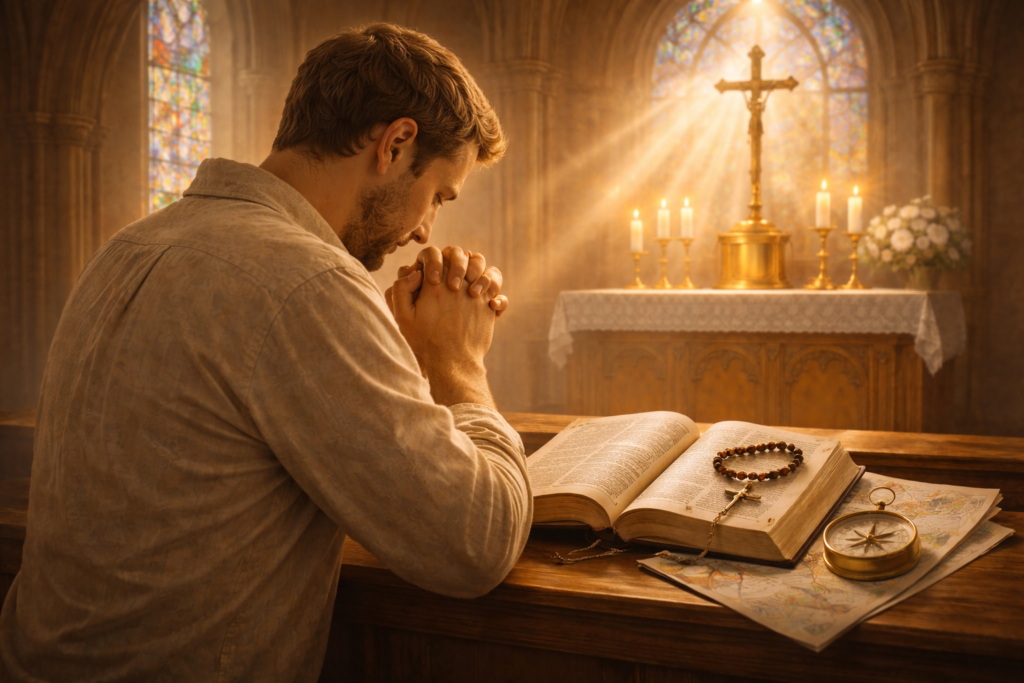 Prayer for Guidance and Help, Catholic prayers for clarity, prayer for difficult decisions, prayer for a troubled heart, prayer for direction, prayer for wisdom in conflict, Prayer for Unfailing Strength, prayer for anxiety about the future, prayer for inner peace, prayer for overcoming worry, St. Francis de Sales prayer.